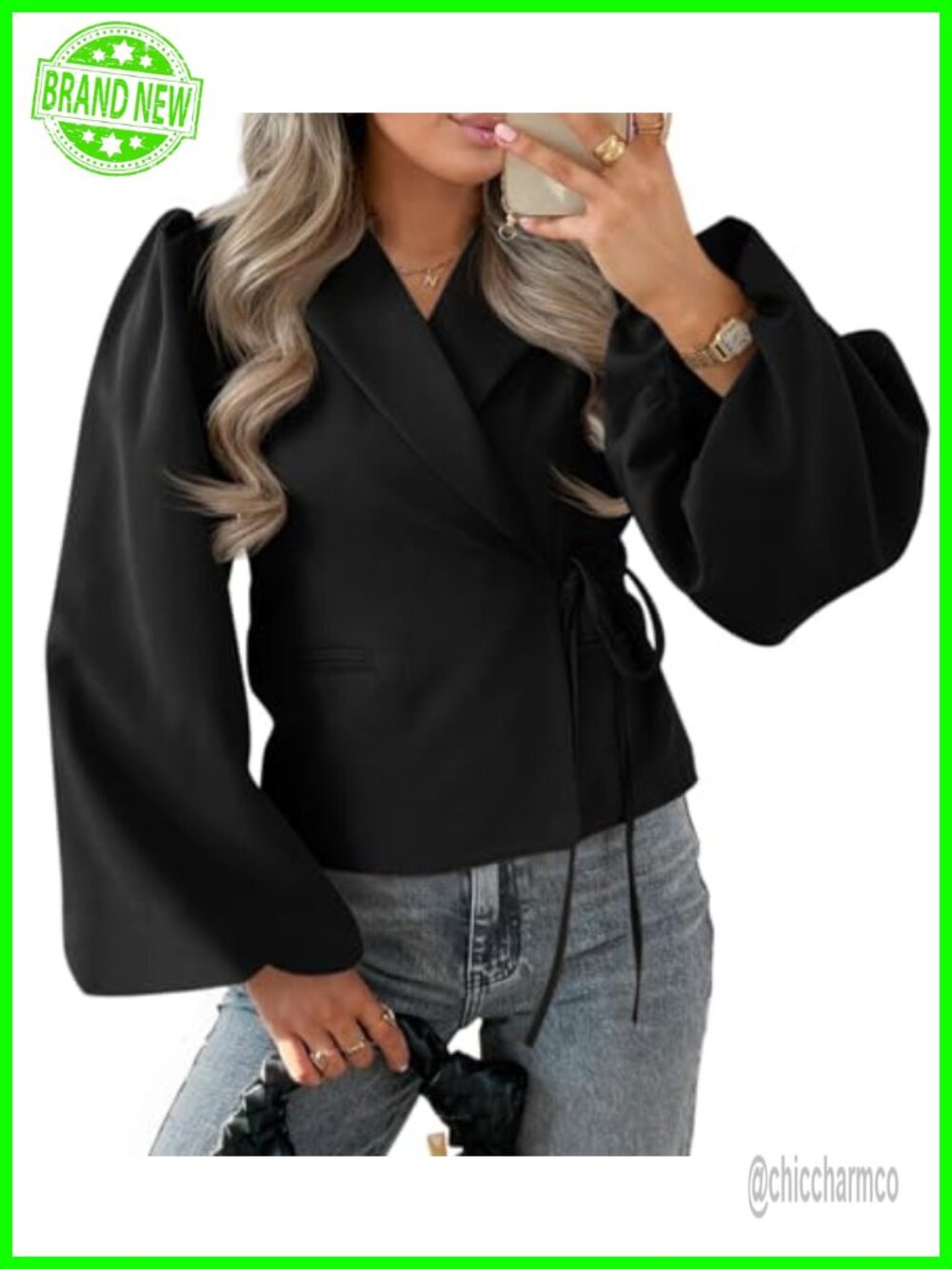 Puff Sleeve Cropped Wrap Blazer for Women Office Wear